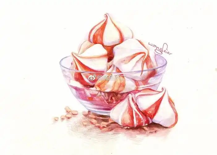 彩铅美食――粉色甜品绘作者:@咸鱼不二