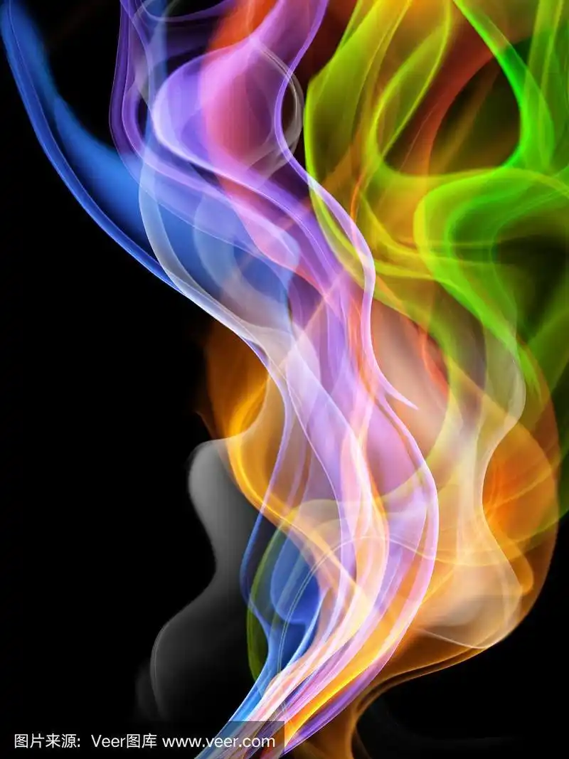 以黑色为背景的彩色抽象火焰
