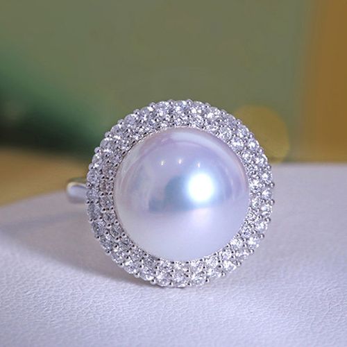 正品天然海水珍珠戒指南洋大澳白14mm正圆无暇极强光豪华款高档女