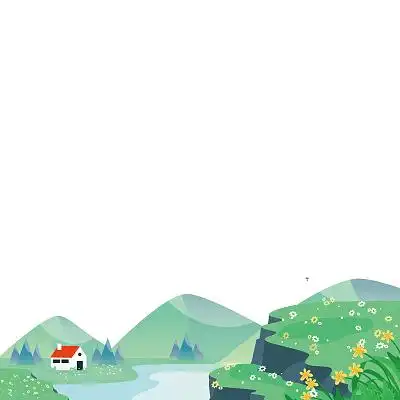 绿色手绘卡通青山绿水山清水秀风景矢量元素png素材