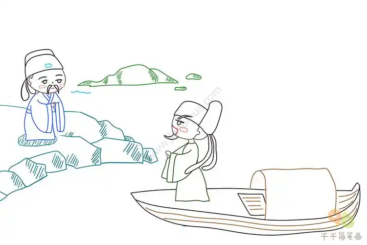 赠汪伦古诗配图简笔画_古诗配画简笔画