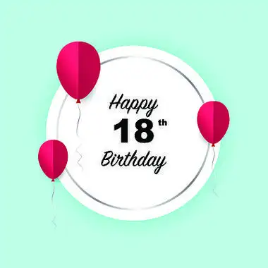 18 岁生日快乐,矢量图用红色剪纸气球问候银色圆形横幅卡