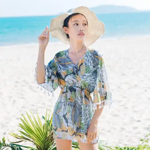 温泉韩版泳衣女比基尼三件套运动分体聚拢保守小香风游泳衣