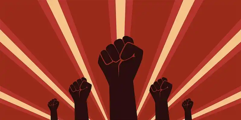 红色复古励志加油手势拳头海报背景