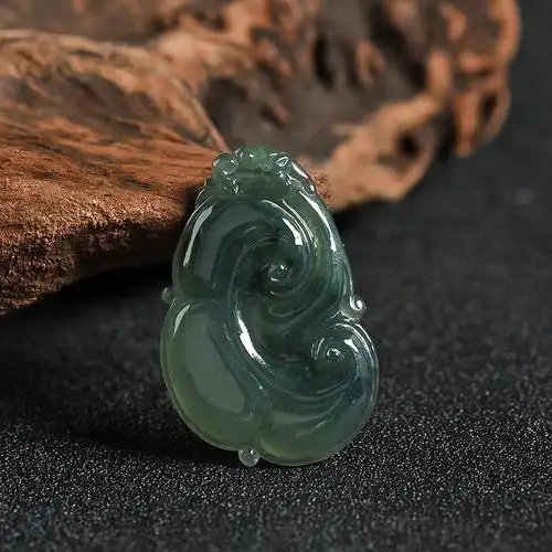 糯种蓝绿翡翠福寿吊坠