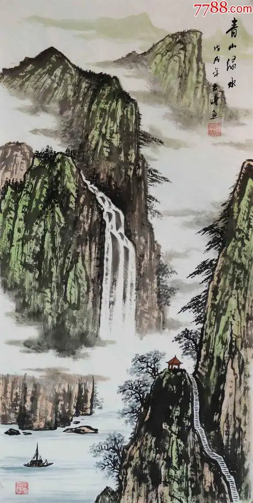 保真知名画家冯君涛作品青山绿水