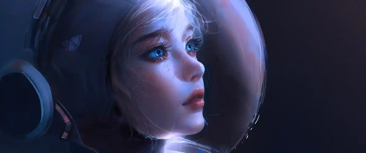 女孩 宇航员 太空 3440×1440 带鱼屏 高清壁纸-花猫优选