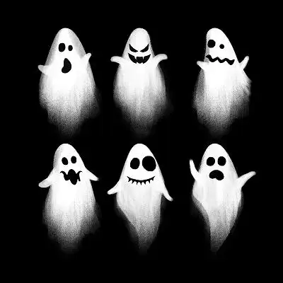 漂浮的白色幽灵各种表情的幽灵万圣节幽灵集合幽灵鬼怪元素