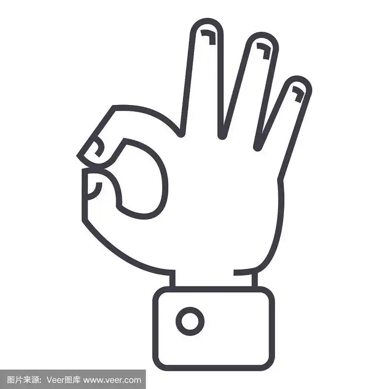 手ok矢量线图标,标志,插图的背景,可编辑的笔触