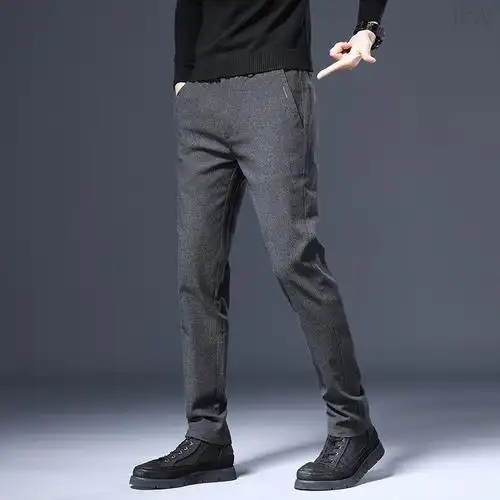 男士休闲裤磨毛春季男裤厚款宽松百搭潮流修身直筒裤潮男裤子