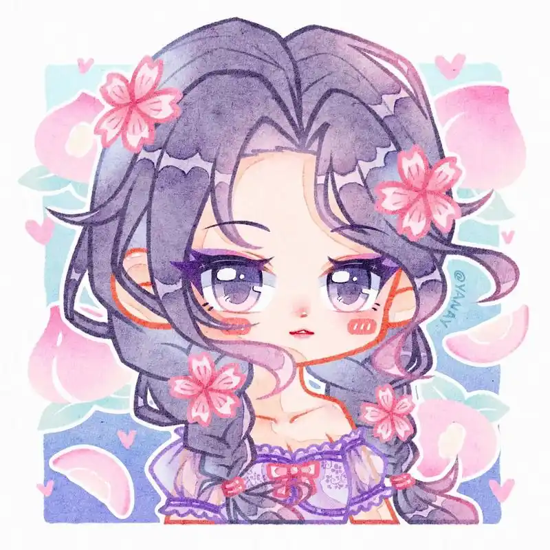 q萌水彩头像团练 案例四 甜美果果女孩头像 画了紫发&白发两 - 抖