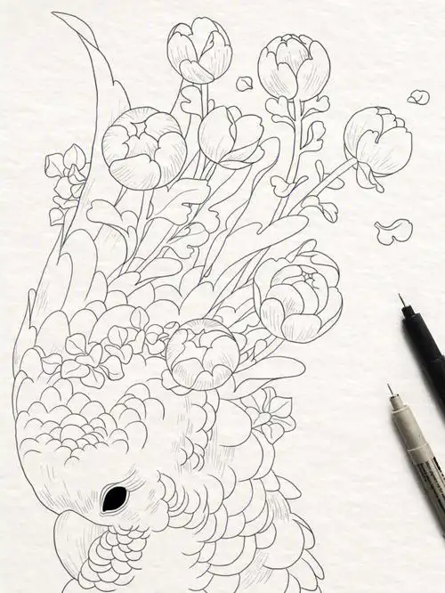 新手初学手绘插画线稿日常练习步骤鹦