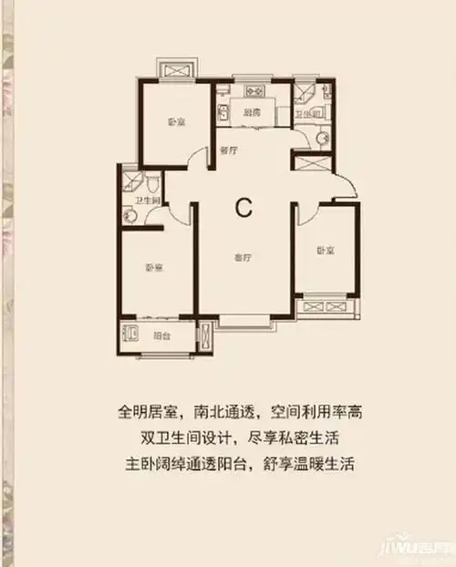 定州阳光尚都四期御品三室两厅两卫户型图_首付金额_3室2厅2卫_0.