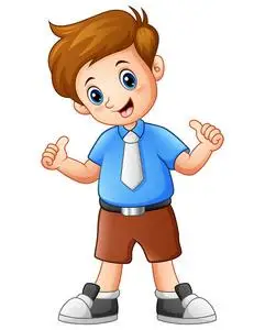 一个可爱的男孩,放弃竖起大拇指一个可爱的女孩,穿着学校制服学校卡通