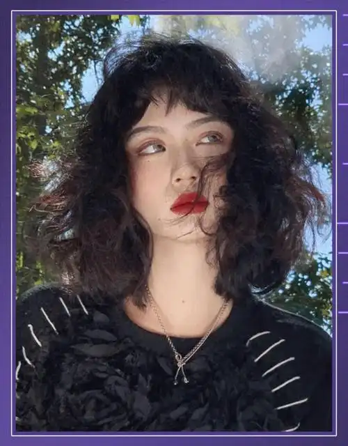 假发羊毛卷全头短发假发女短发圆脸港风2022年新款时尚短卷发羊毛卷