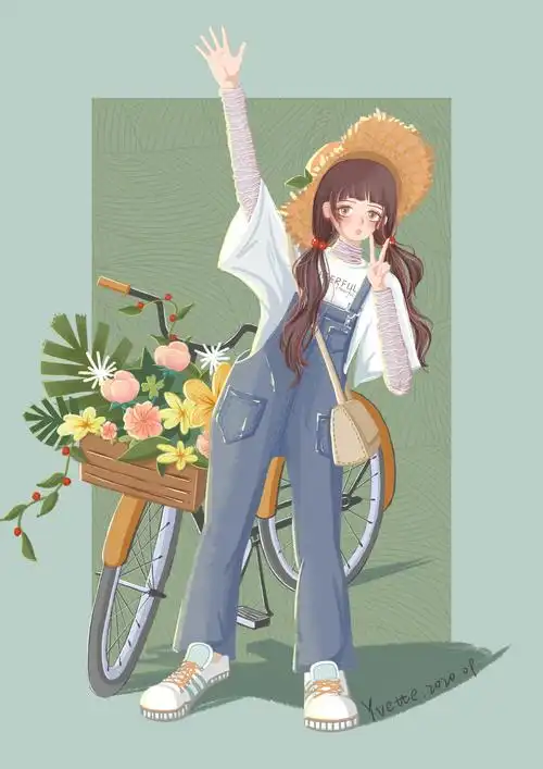 牛仔背带裤女孩