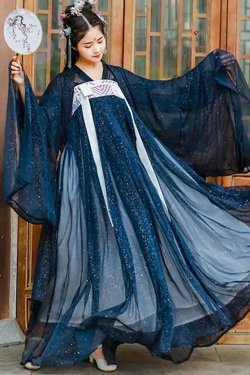 星空汉服女学生古装长款超仙中国风汉元素刺绣齐胸襦裙气质女装