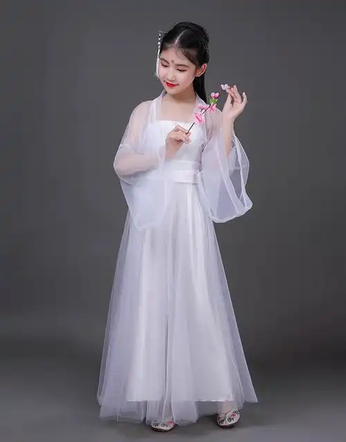儿童古装服装cos仙女绣花汉服白色公主贵妃儿童演出服