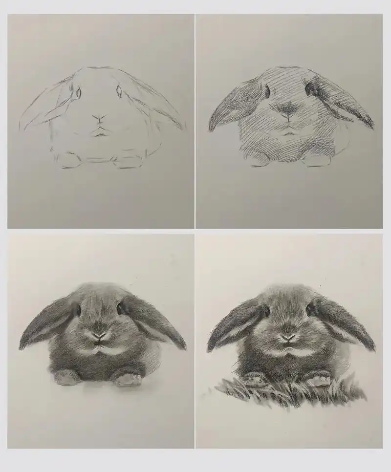 超可爱的大耳朵兔子素描步骤详解 #零基础学画画 #素描动物  - 抖音