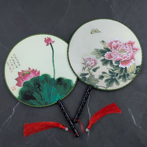 团扇 双面团扇古风汉服古装扇子中国风古典旗袍舞蹈走秀圆形宫扇