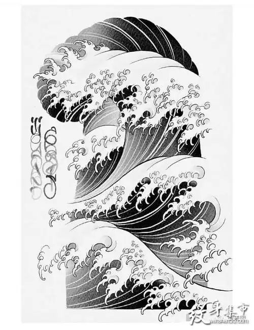 水浪半甲纹身手稿图案