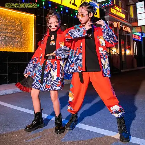 儿童街舞套装男童嘻哈中国风国潮古装汉服女童爵士舞元旦表演出服