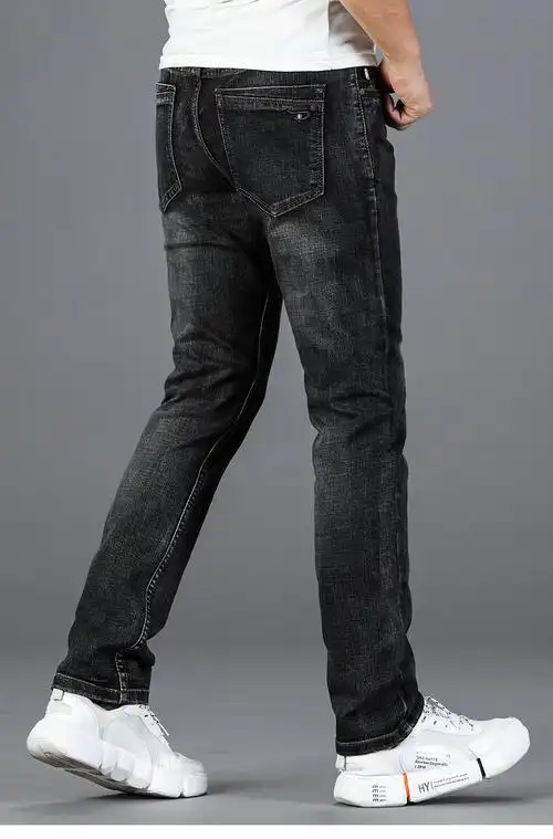 罗蒙(romon)秋季烟灰色牛仔裤男士直筒宽松中年深色黑灰色休闲长裤
