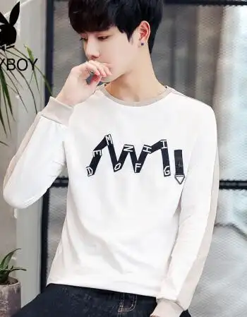 花花公子春季长袖t恤男圆领男士卫衣韩版潮流男装打底衫青年上衣 763