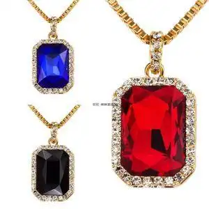 1cartier2欧美夜街头嘻哈爆款大号红宝石项链吊坠18k金电镀男女