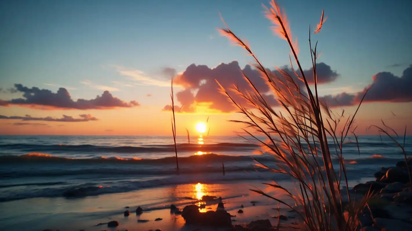 93绝美16:9海边晚霞背景图集锦98 想象一下,站在海边,眼前是绚丽