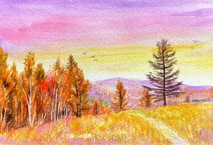 水溶性彩铅/秋日小景/含步骤图