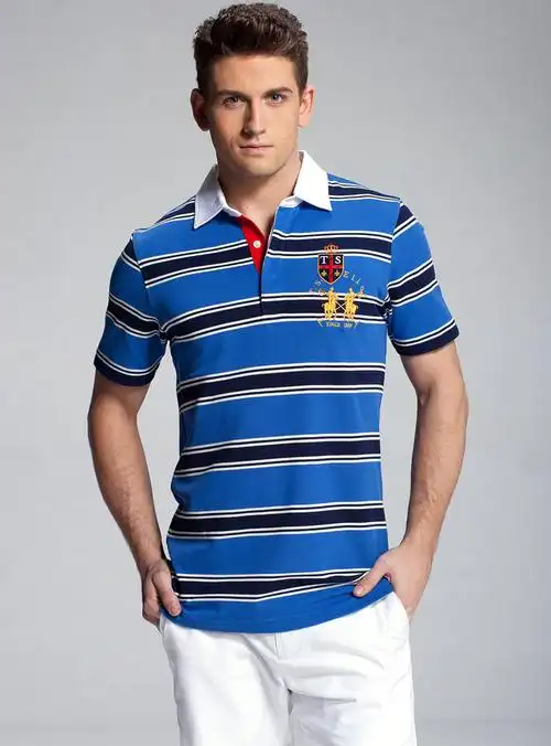 ts.eliot艾里托 珠地丝光棉时尚男士短袖polo衫t恤 mb22120 蓝条 54