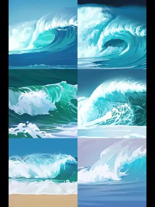 色彩速涂近期海浪主题画的浪们