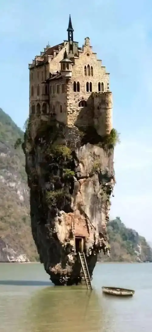 ▽涨水了也不怕人类就是这么得不可思议▽这是要怎么才能上去.