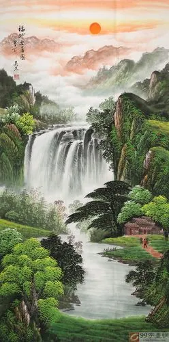 已售吴东四尺聚宝盆山水画福地安居图