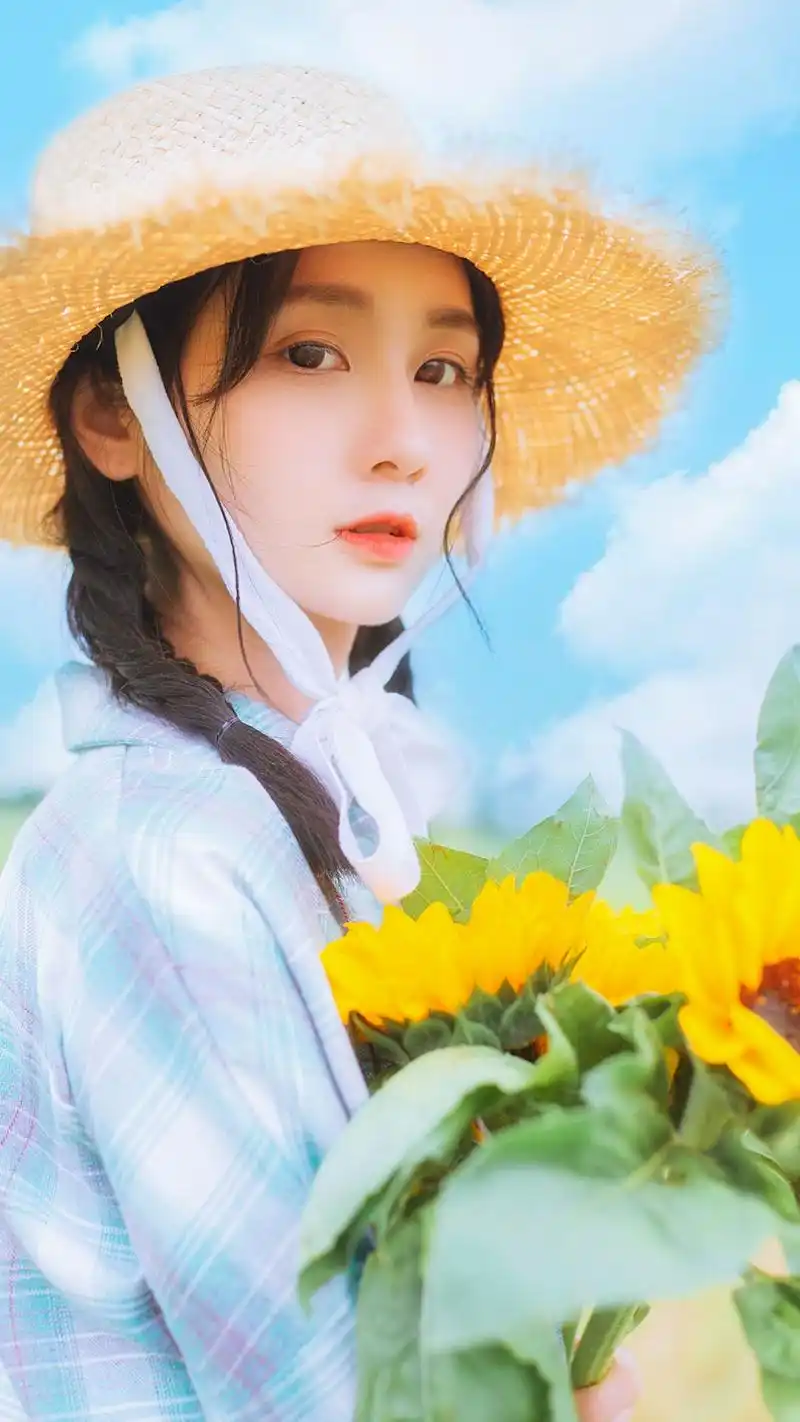 向日葵美少女清新唯美写真手机壁纸