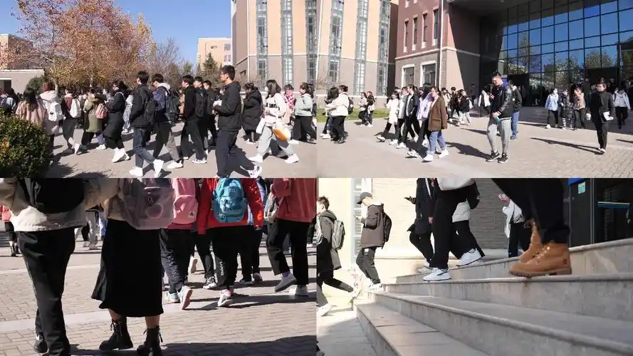 学院学校延时拍摄 秋天 人们匆匆脚步 下课后 秋天枫叶 大学生活 走路