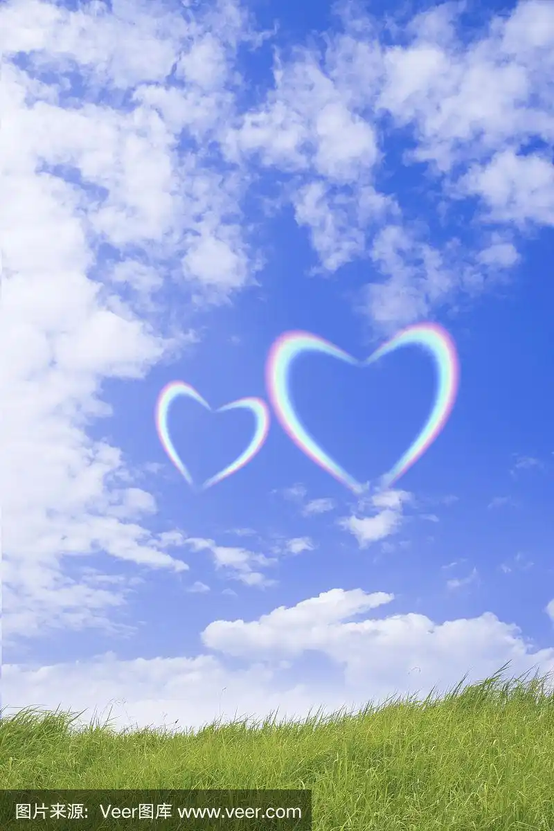 彩虹,蓝天,草地,心