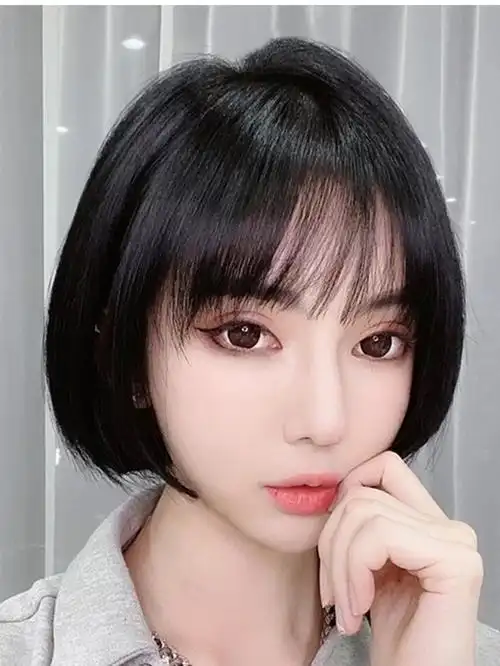 桔子町假发 女短发全头套自然圆脸波波头