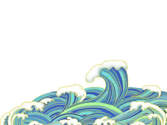 蓝色手绘国潮古风中国风海浪元素png素材