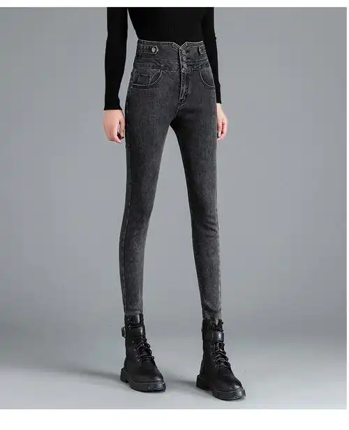 宁特拉高腰牛仔裤女小脚秋冬2020年新款显瘦灰色显高修身紧身女裤子潮