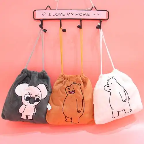 可爱毛绒小熊白极熊熊猫束口袋树懒考拉抽绳小布袋礼品收纳包包