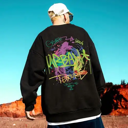 涂鸦卫衣男潮ins欧美嘻哈风oversize圆领套头潮胖子大码男装长袖