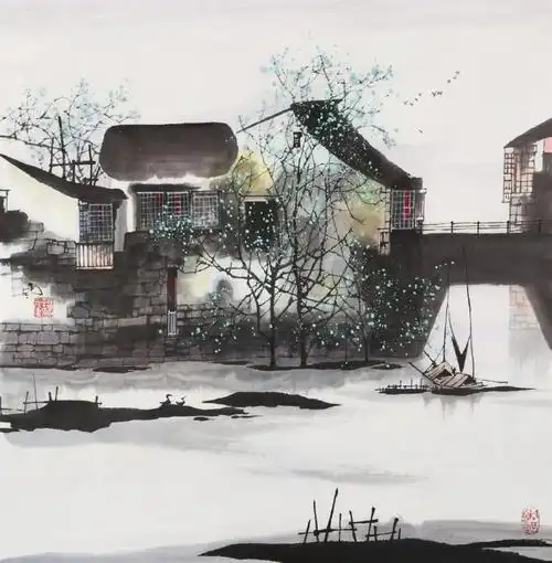 江南水乡风景,苗雨绘画作品丨国画