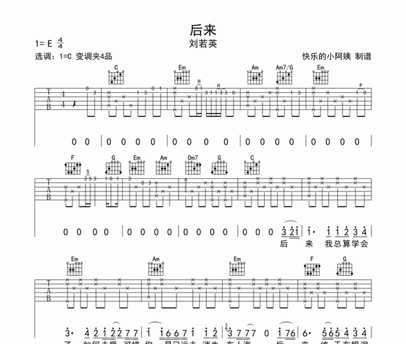 后来吉他谱 gary弹唱版原调降e调_刘若英