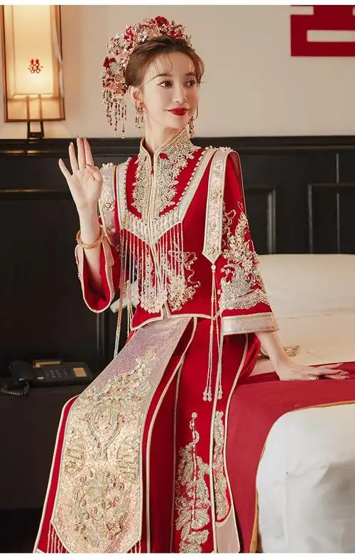 枝己(zeimssmm) 高档秀禾服2022新款中式嫁衣古装新娘敬酒服结婚礼服