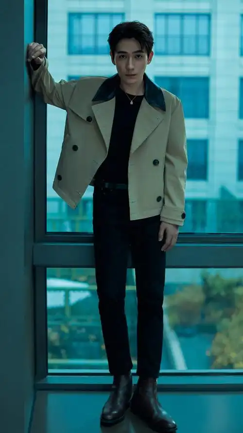 朱一龙新照来袭搭配一件短款风衣帅气满分