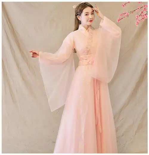 阿亨毕业成人礼汉服女小品古筝演出服学生汉服仙女古装粉色飘逸超仙