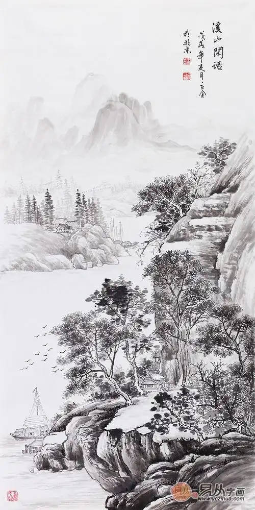黑白交错的水墨山水画,画家王立全完美而演绎悠悠素雅