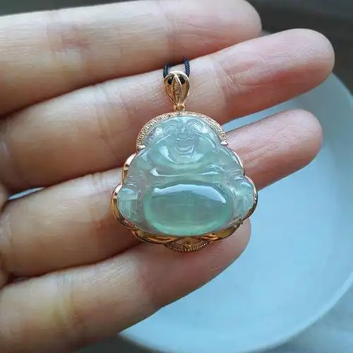 宝石福缘 渡风记品牌玉饰 天然a货翡翠10k金镶嵌玉佛公吊坠